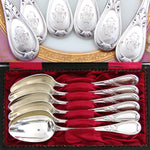 Antique French Sterling Silver 6pc Teaspoon Set, Louis XVI Acanthus Pattern in Box