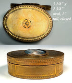 Antique French Dore Bronze Snuff Box with Portrait Miniature, Like Marie-Antoinette w Big Hat