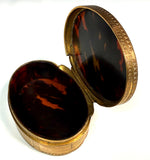 Antique French Dore Bronze Snuff Box with Portrait Miniature, Like Marie-Antoinette w Big Hat