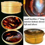 Antique French Dore Bronze Snuff Box with Portrait Miniature, Like Marie-Antoinette w Big Hat