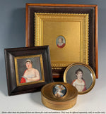 Antique French Dore Bronze Snuff Box with Portrait Miniature, Like Marie-Antoinette w Big Hat