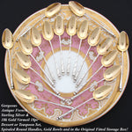 Antique French Sterling Silver & 18k Gold Vermeil 18pc Teaspoon or Dessert Spoon Set, Orig. Box