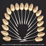 Antique French Sterling Silver & 18k Gold Vermeil 18pc Teaspoon or Dessert Spoon Set, Orig. Box