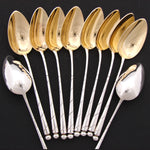 Antique French Sterling Silver & 18k Gold Vermeil 18pc Teaspoon or Dessert Spoon Set, Orig. Box