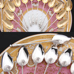 Antique French Sterling Silver & 18k Gold Vermeil 18pc Teaspoon or Dessert Spoon Set, Orig. Box