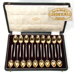 Antique French Sterling Silver & 18k Gold Vermeil 18pc Teaspoon or Dessert Spoon Set, Orig. Box
