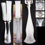 Antique French Sterling Silver 9" Asparagus or Pastry Tongs, Ornate Guilloche Style Pattern