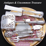Antique French Sterling Silver 9" Asparagus or Pastry Tongs, Ornate Guilloche Style Pattern