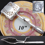 Antique French Sterling Silver Handled 10" Pastry or Asparagus Tongs, Bow & Ribbon, Acanthus