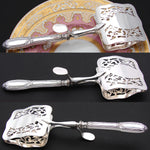 Antique French Sterling Silver Handled 10" Pastry or Asparagus Tongs, Bow & Ribbon, Acanthus