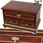 Antique French 20" Solid Mahogany Tabletop 3-Drawer Chest, Empire or Louis XVI Revival