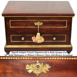 Antique French 20" Solid Mahogany Tabletop 3-Drawer Chest, Empire or Louis XVI Revival