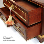 Antique French 20" Solid Mahogany Tabletop 3-Drawer Chest, Empire or Louis XVI Revival