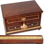 Antique French 20" Solid Mahogany Tabletop 3-Drawer Chest, Empire or Louis XVI Revival