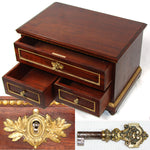 Antique French 20" Solid Mahogany Tabletop 3-Drawer Chest, Empire or Louis XVI Revival