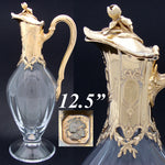 Antique French 18k Gold Vermeil on Sterling Silver & Bacarrat(?) Glass Claret Jug, Louis XV or Rococo Revival