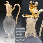 Antique French 18k Gold Vermeil on Sterling Silver & Bacarrat(?) Glass Claret Jug, Louis XV or Rococo Revival
