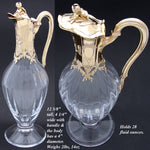 Antique French 18k Gold Vermeil on Sterling Silver & Bacarrat(?) Glass Claret Jug, Louis XV or Rococo Revival