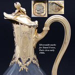 Antique French 18k Gold Vermeil on Sterling Silver & Bacarrat(?) Glass Claret Jug, Louis XV or Rococo Revival