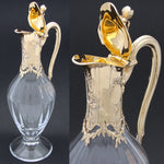 Antique French 18k Gold Vermeil on Sterling Silver & Bacarrat(?) Glass Claret Jug, Louis XV or Rococo Revival