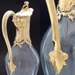 Antique French 18k Gold Vermeil on Sterling Silver & Bacarrat(?) Glass Claret Jug, Louis XV or Rococo Revival