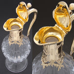 Antique French 18k Gold Vermeil on Sterling Silver & Bacarrat(?) Glass Claret Jug, Louis XV or Rococo Revival