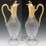 Antique French 18k Gold Vermeil on Sterling Silver & Bacarrat(?) Glass Claret Jug, Louis XV or Rococo Revival