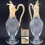 Antique French 18k Gold Vermeil on Sterling Silver & Bacarrat(?) Glass Claret Jug, Louis XV or Rococo Revival