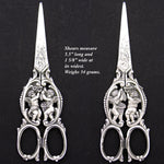 RARE Antique French Sterling Silver Grape Shears, Scissors, Winged Cherubs or Putti in Crown Top Box