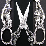 RARE Antique French Sterling Silver Grape Shears, Scissors, Winged Cherubs or Putti in Crown Top Box