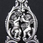 RARE Antique French Sterling Silver Grape Shears, Scissors, Winged Cherubs or Putti in Crown Top Box