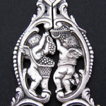 RARE Antique French Sterling Silver Grape Shears, Scissors, Winged Cherubs or Putti in Crown Top Box
