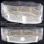 RARE Antique French Sterling Silver & Intaglio Engraved Glass 12.5" Jardiniere or Centerpiece