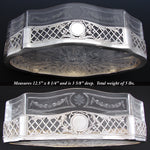 RARE Antique French Sterling Silver & Intaglio Engraved Glass 12.5" Jardiniere or Centerpiece