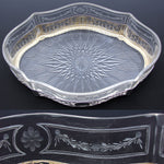 RARE Antique French Sterling Silver & Intaglio Engraved Glass 12.5" Jardiniere or Centerpiece
