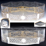 RARE Antique French Sterling Silver & Intaglio Engraved Glass 12.5" Jardiniere or Centerpiece
