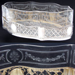 RARE Antique French Sterling Silver & Intaglio Engraved Glass 12.5" Jardiniere or Centerpiece