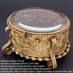 Lovely Antique French Napoleon III Jewelry Casket, Box, Figural Bas Relief & Beveled Glass Vitrine