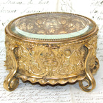 Lovely Antique French Napoleon III Jewelry Casket, Box, Figural Bas Relief & Beveled Glass Vitrine