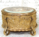 Lovely Antique French Napoleon III Jewelry Casket, Box, Figural Bas Relief & Beveled Glass Vitrine
