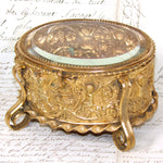 Lovely Antique French Napoleon III Jewelry Casket, Box, Figural Bas Relief & Beveled Glass Vitrine