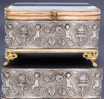 Lovely Antique French Napoleon III Jewelry Casket, Box, Figural Bas Relief & Beveled Glass Vitrine