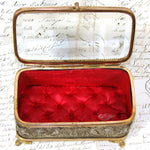 Lovely Antique French Napoleon III Jewelry Casket, Box, Figural Bas Relief & Beveled Glass Vitrine