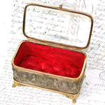 Lovely Antique French Napoleon III Jewelry Casket, Box, Figural Bas Relief & Beveled Glass Vitrine