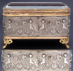 Lovely Antique French Napoleon III Jewelry Casket, Box, Figural Bas Relief & Beveled Glass Vitrine