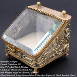 Antique French Napoleon III Pocket Watch Display Box, Casket, Figural WInged Cherubs or Putti