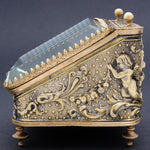Antique French Napoleon III Pocket Watch Display Box, Casket, Figural WInged Cherubs or Putti