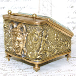 Antique French Napoleon III Pocket Watch Display Box, Casket, Figural WInged Cherubs or Putti