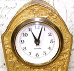 Antique Jennings Brothers Marked 6" Desk or Boudoir Clock, Gilded with Figural Bas Relief