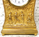Antique Jennings Brothers Marked 6" Desk or Boudoir Clock, Gilded with Figural Bas Relief